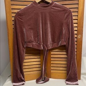 SHEIN Velvet Tie-Front Crop Top - Dusty Rose